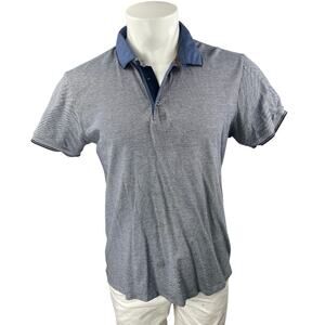 Zara Men's Gray Blue Short Sleeve Golf Cotton Casual Polo Shirt Top Size L